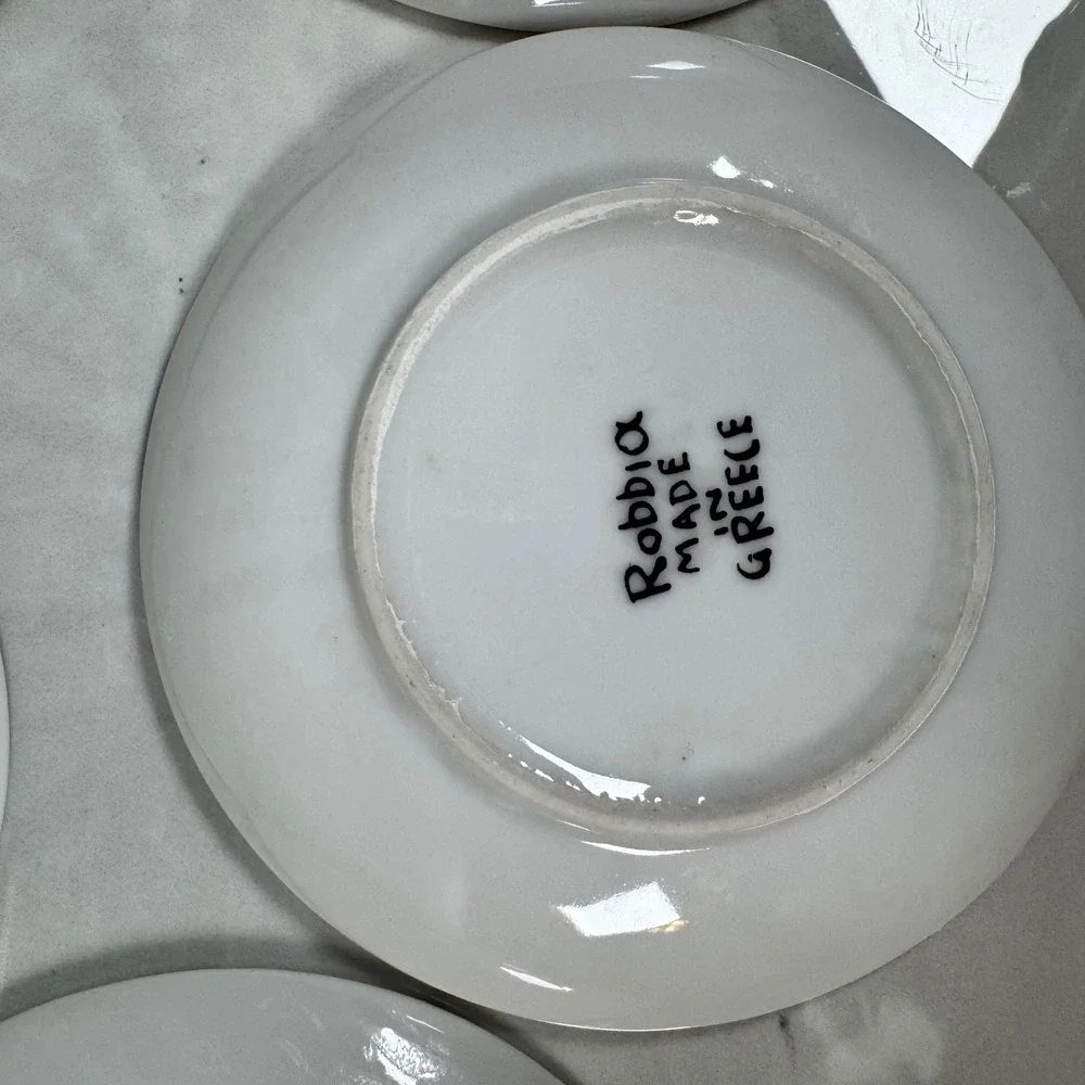 Vintage Greek Black and White Demitasse Cups and Saucers Set Greek Key Parthenon